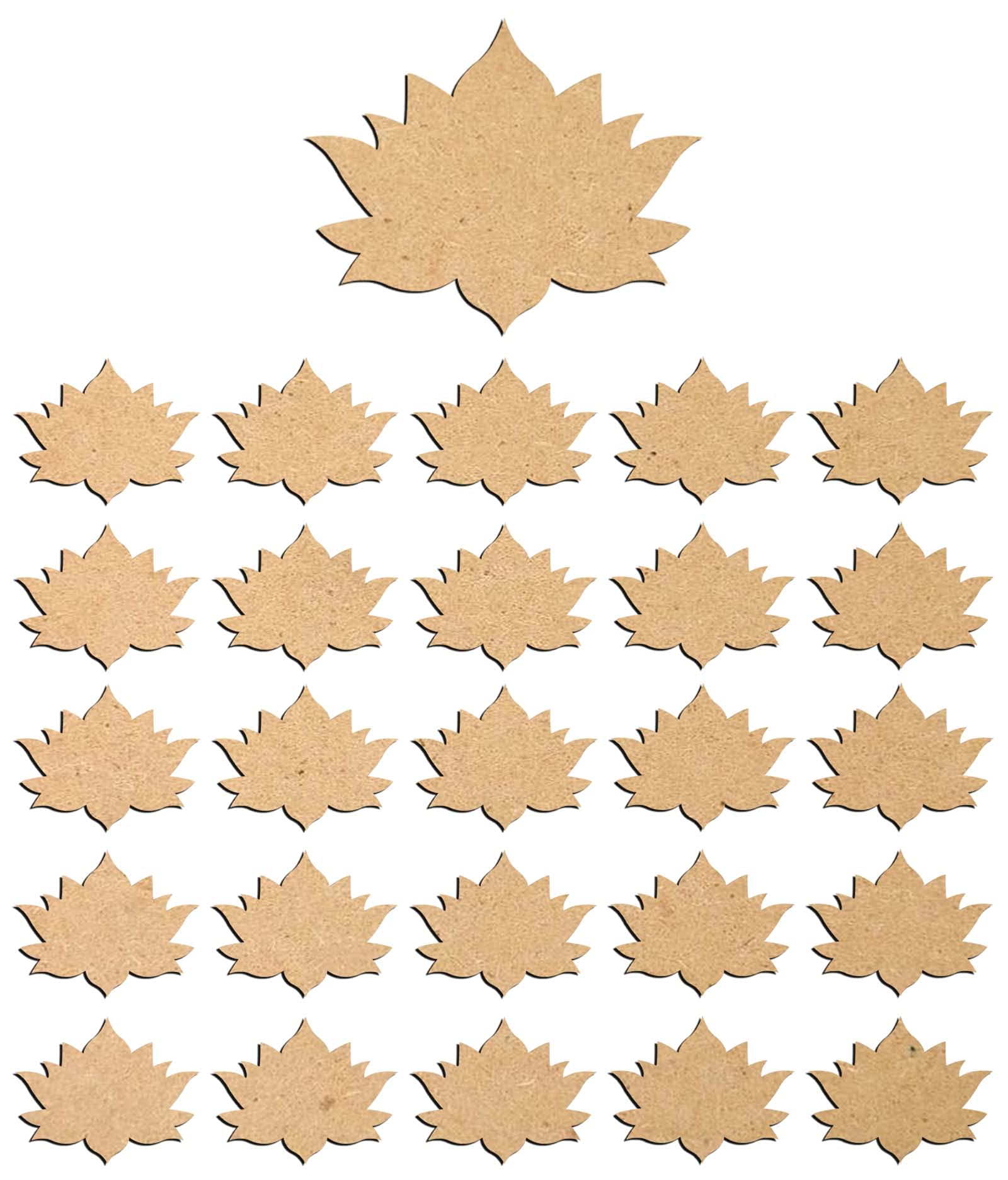 HaoserLotus Wooden Cutouts - 25-Pack Pine MDF Lotus Cutouts for Festive Diwali Decoration, Crafts, and Home Decor (2/3/4 Inch)