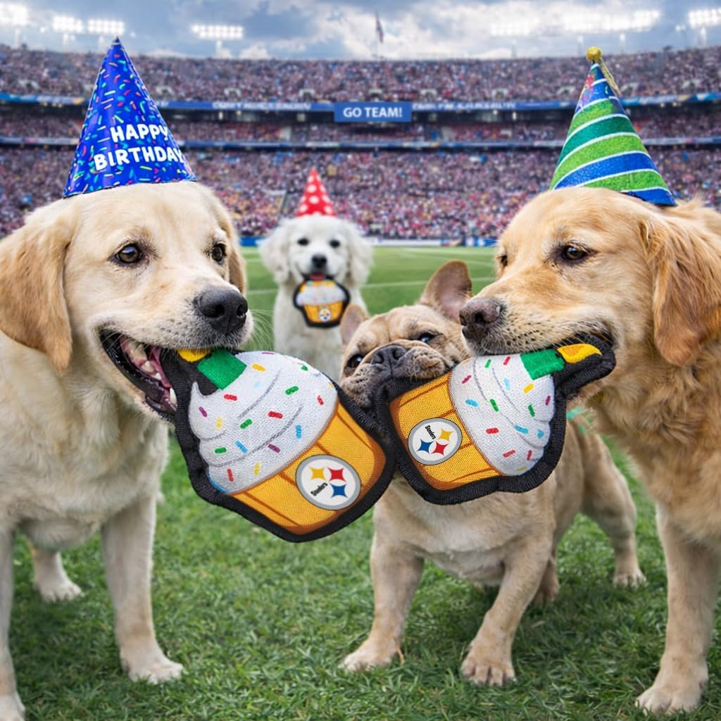 Pets First NFL Pittsburgh Steelers Pet Birthday Cupcake Squeaker Toy - NFL Dog Birthday Party Set and Costume, Licensed Football Team Dog & Cat Birthday Cupcake Toys, Durable Toy for Puppies image 4