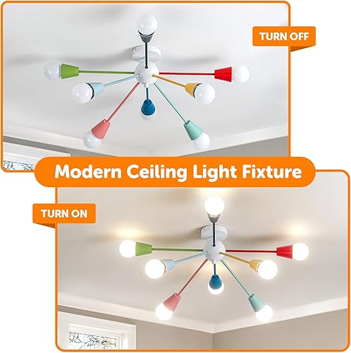 Miniatura 8 de Candelabro colorido, candelabro Sputnik moderno, 8 luces para niños con luces divertidas multicolor arcoíris para habitación de niños, sala de