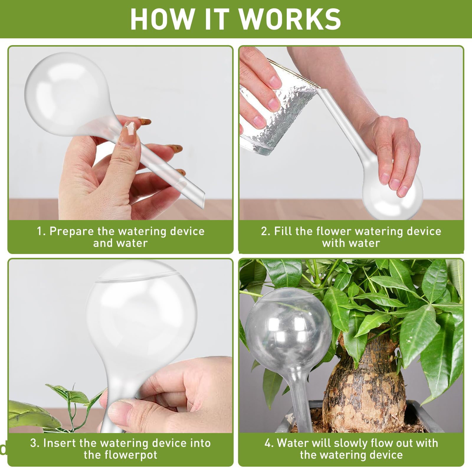 Distributeur Eau Plante,Boules d'Irrigation 6 Pièces Arrosage Plante Vacances,Arrosage Plante Interieur,Bulbes d'Arrosage pour Plantes d'Intérieur et d'Extérieur - Transparent - 300ml