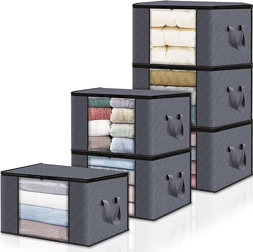 HomeHacks Paquete de 6 bolsas de almacenamiento plegables para mantas contenedores de almacenamiento para organizar ropa dormitorio edredón armario