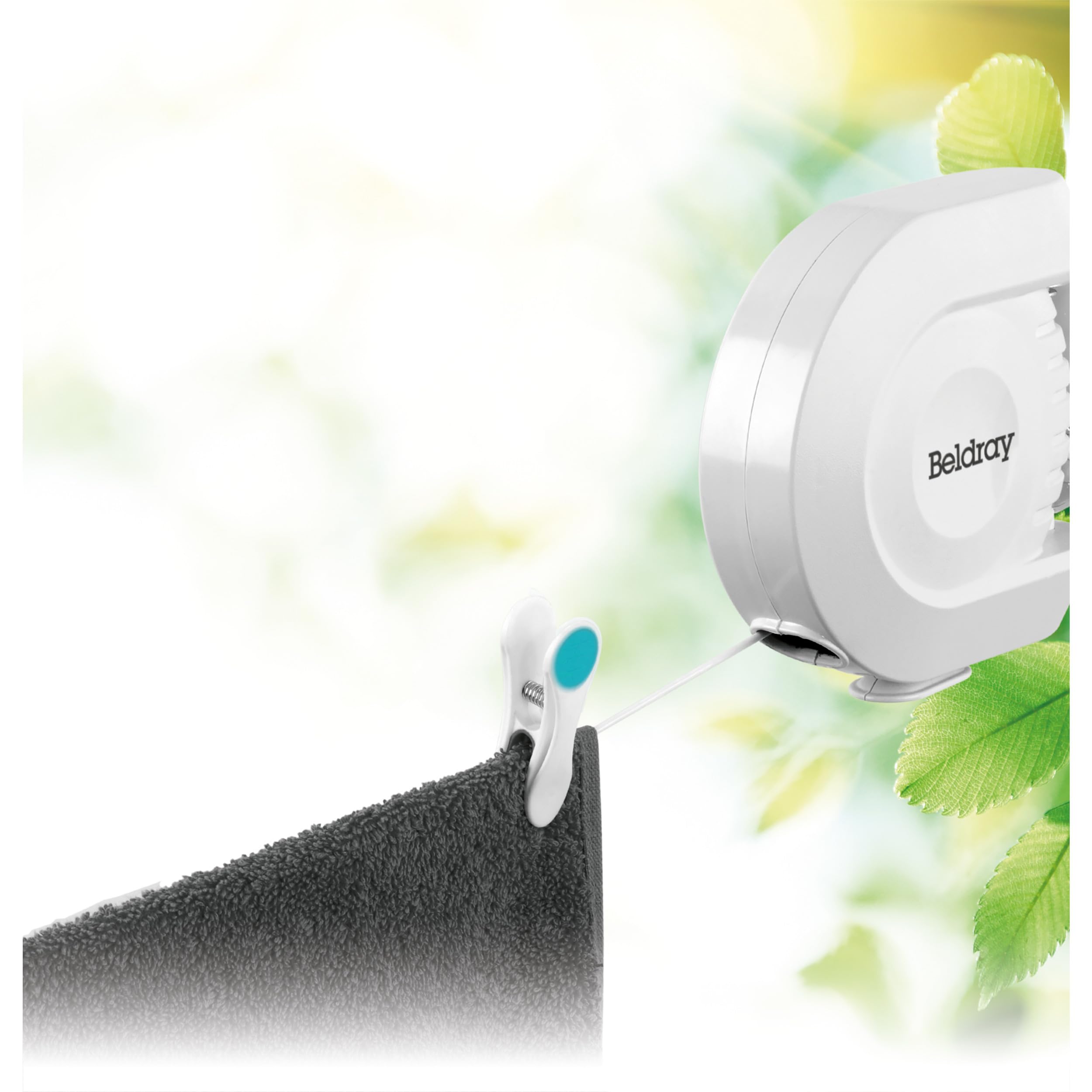 Beldray Corde à Linge Rétractable 12 mètres, Fil à Linge Rétractable Extérieur ou Intérieur pour Vêtements, Très Résistant, Installation Murale Flexible et Facile, Étendoir à Linge pour Murs