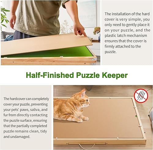 Miniatura 5 de Tablero de rompecabezas de 1500 piezas con tapa dura, mesa de rompecabezas de 26 x 35 pulgadas con 8 cajones clasificables con cerradura, mesa de