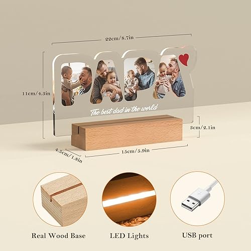 Miniatura 6 de Bemaystar Regalos personalizados para papá, luces nocturnas personalizadas con foto, regalos personalizados para papá en el día del padre,