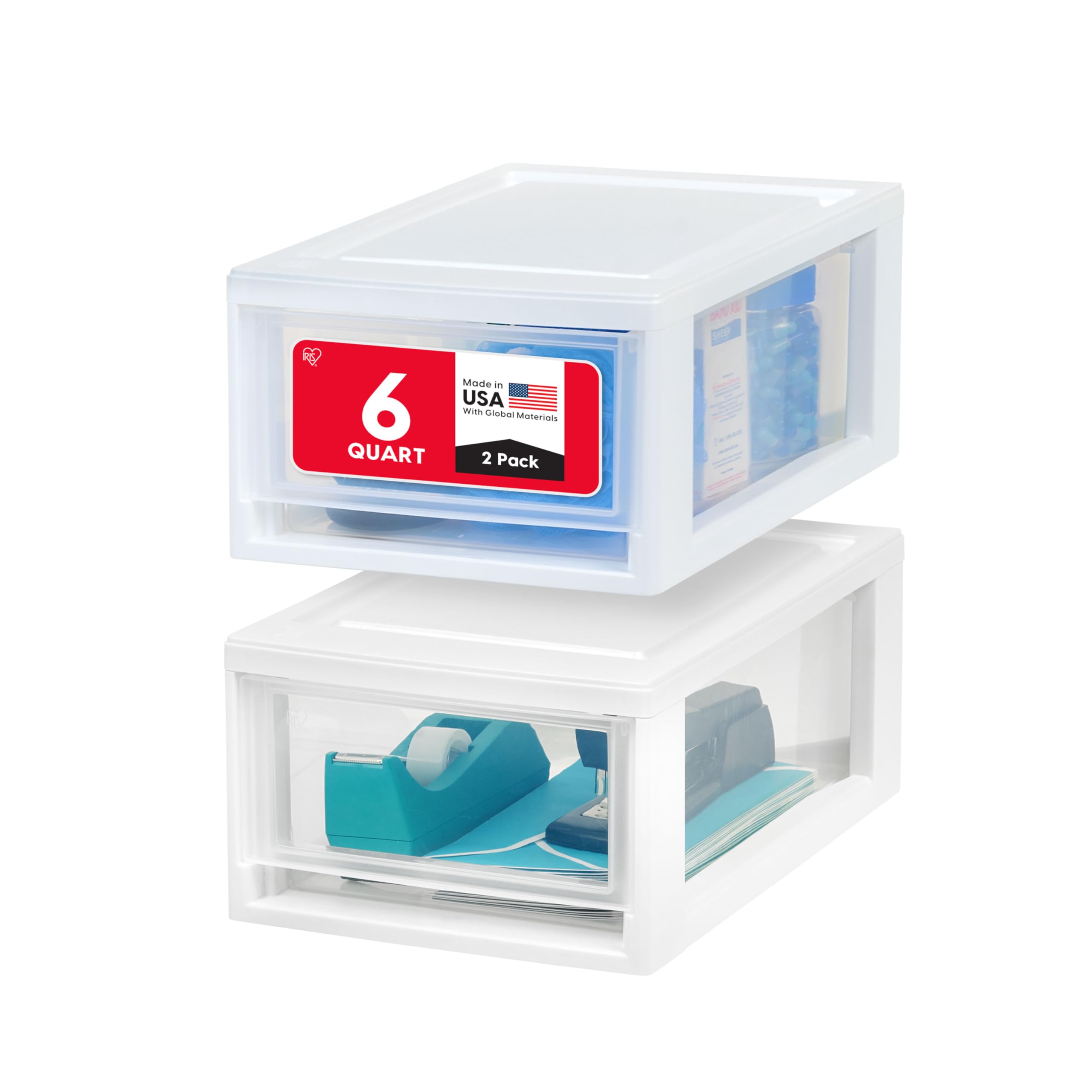 Snapklik.com : IRIS USA 6 Qt. Plastic Drawer Storage Organizer Stacking ...