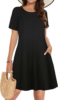 elescat Summer Dresses for Women Casual Tshirt Sundress, Black, S
