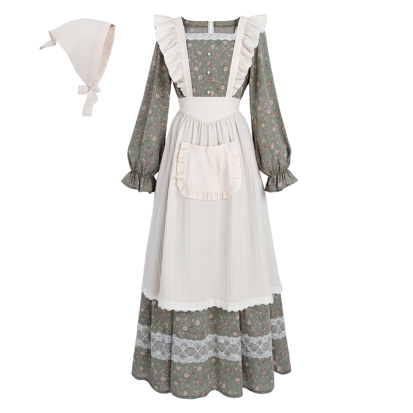 LTAKKLTAKK Colonial Dress Women Prairie Pioneer Dresses Floral Pilgrim Costume Civil War Dress