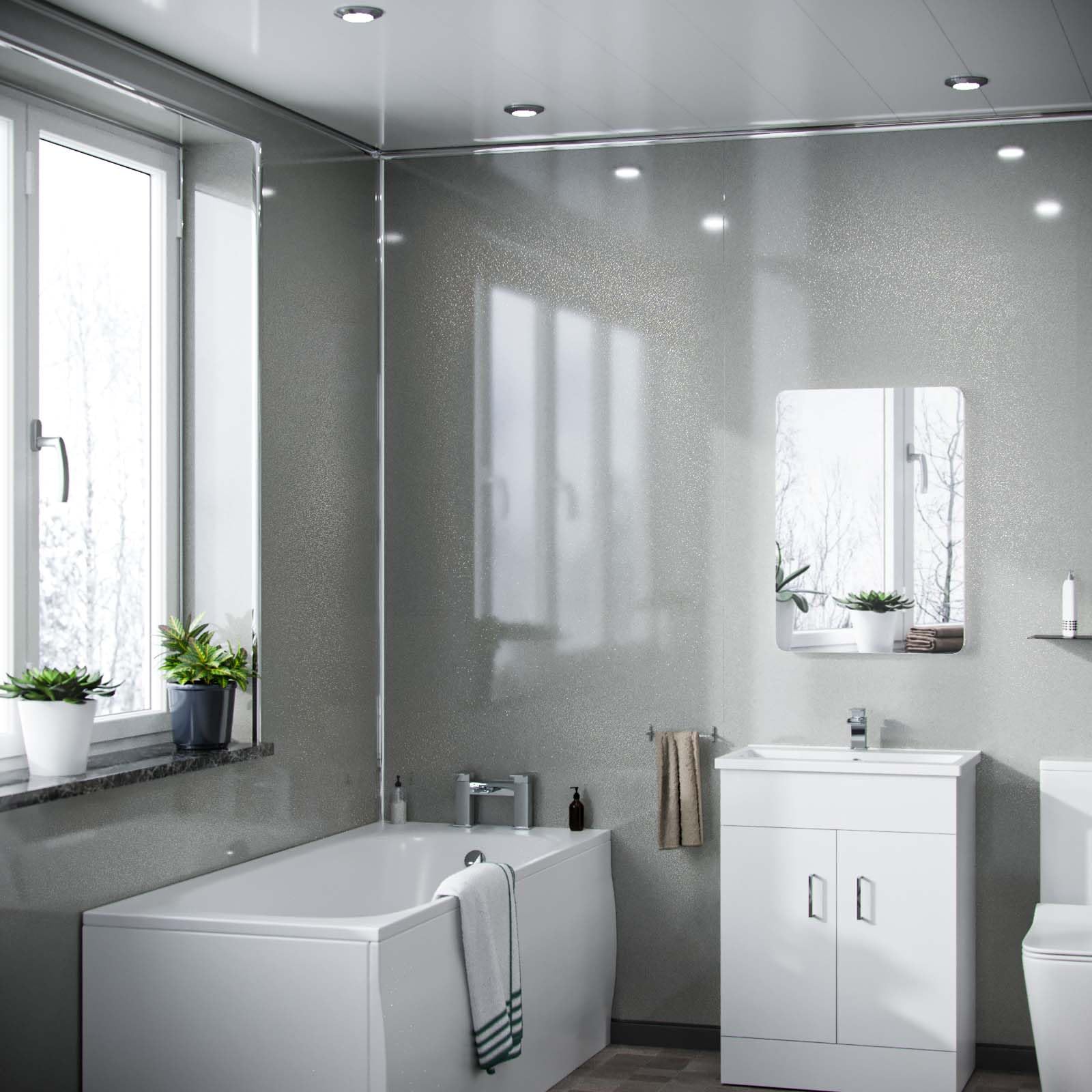 Nes Home PVC Cladding Shower Panel 2400 x 1000 x 10mm Dark Grey Shine