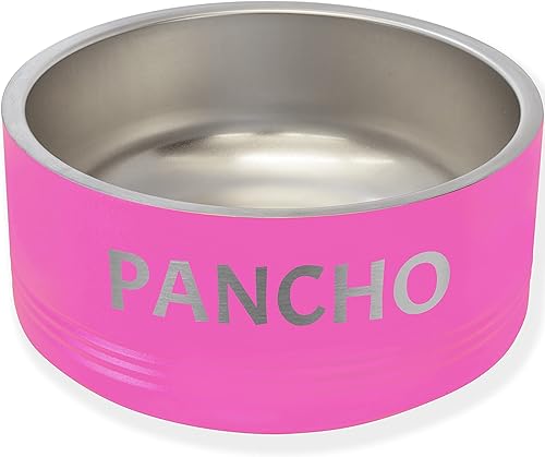 LaserGram Cuenco personalizado de acero inoxidable para perro, aislamiento de doble pared, diseño antideslizante, grabado de nombre personalizado