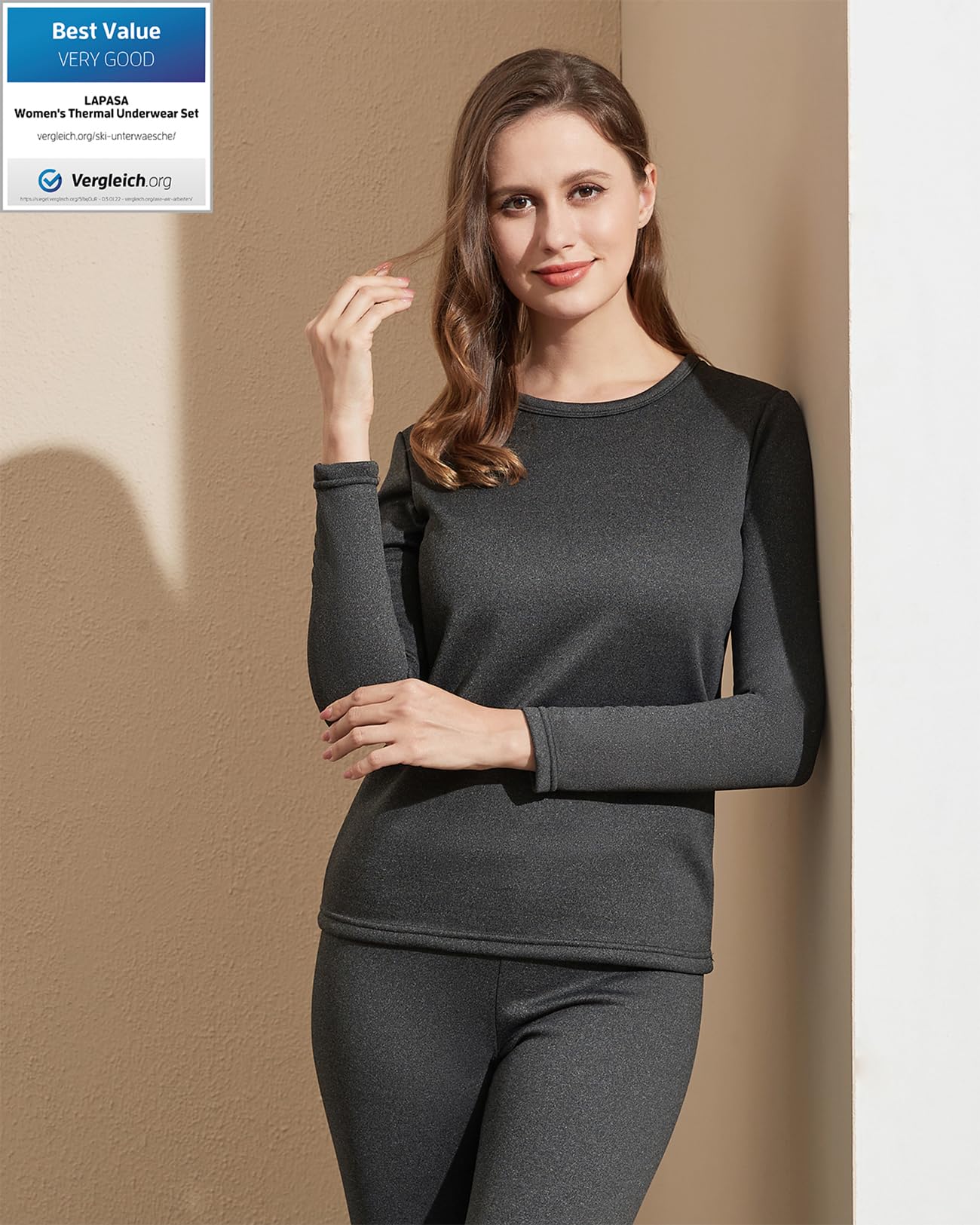 LAPASA Completo Termico Donna Fodera in Micropile Calore Base L17 - Abbigliamento Intimo Invernale Maglietta Pantaloni Calzamaglia Tuta Sci Trekking