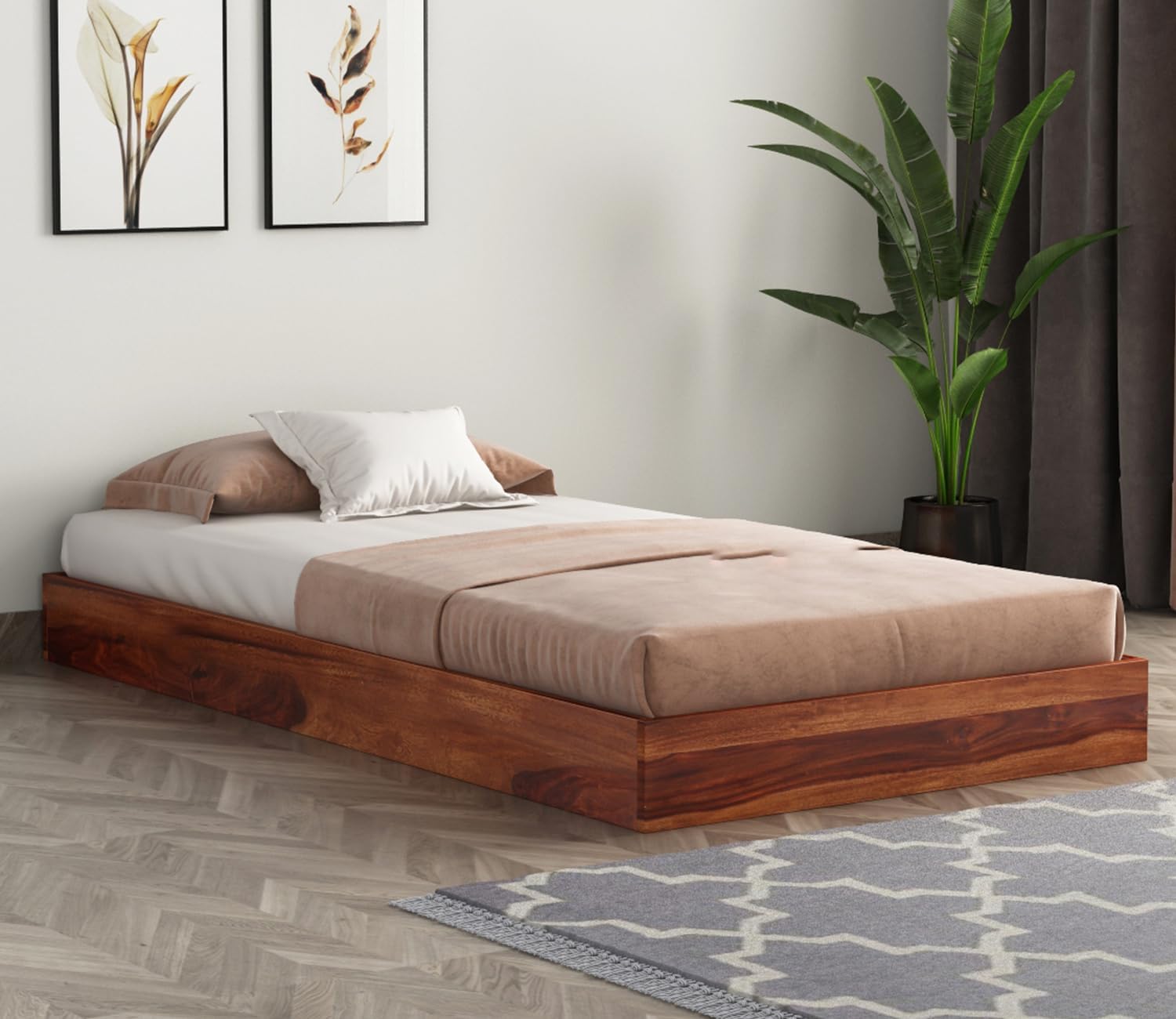 Solid Sheesham Wood Single Size Bed Without Storage for Bedroom | Rosewood Palang Bed Living Room | Wooden Cot for Home Hotel | Platform Bed (Honey A, Single Size)-image-33