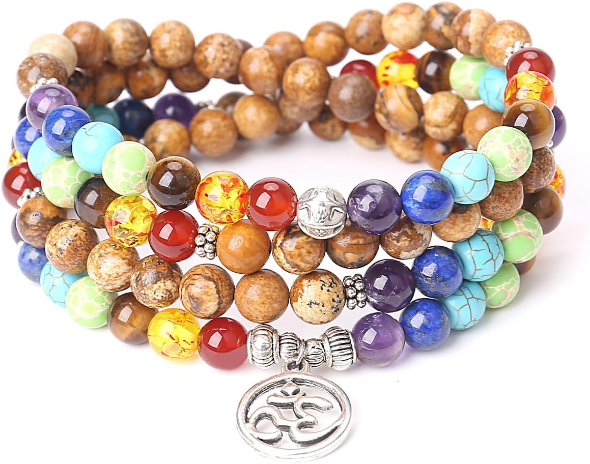 108 Mala Beads Necklace 7 Chakra Tree of Life Pendant Prayer Buddha Bracelets Healing Stone Yoga Men Women Jewelry