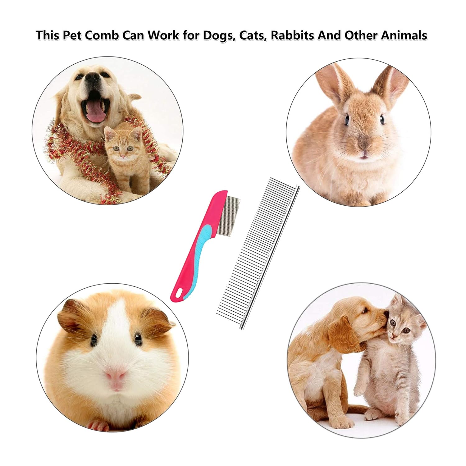 JINSHIN Dog comb,Cat comb,Pet combs,Metal Dog Comb,Pets Steel Comb,Cat Grooming Comb,Dog Grooming Comb (Silver+Pink) : Pet Supplies