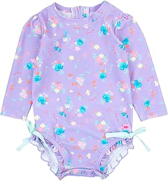 RuffleButts Baby Girls UPF 50+ Sun Protection Floral Printed Long ...