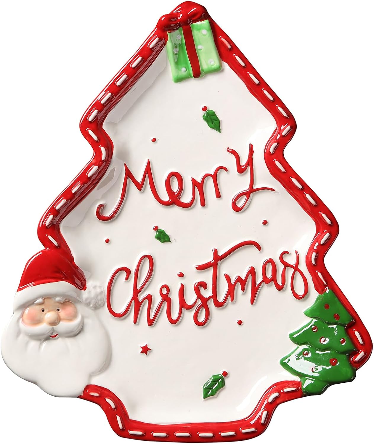 10.3 Inches Snacks Appetizer Trays Set, Christmas Tree Dessert Serving Dishes, Snack Platter, Food Cereal Salad Bowl, Santa Claus High Relief Bowl Ceramic Plate