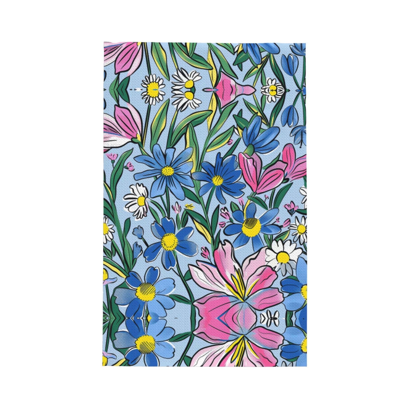 Xxahnbm Black Bright Pink Blue Daisy Print Waffle Kitchen Towel,Absorbent Hand Towel