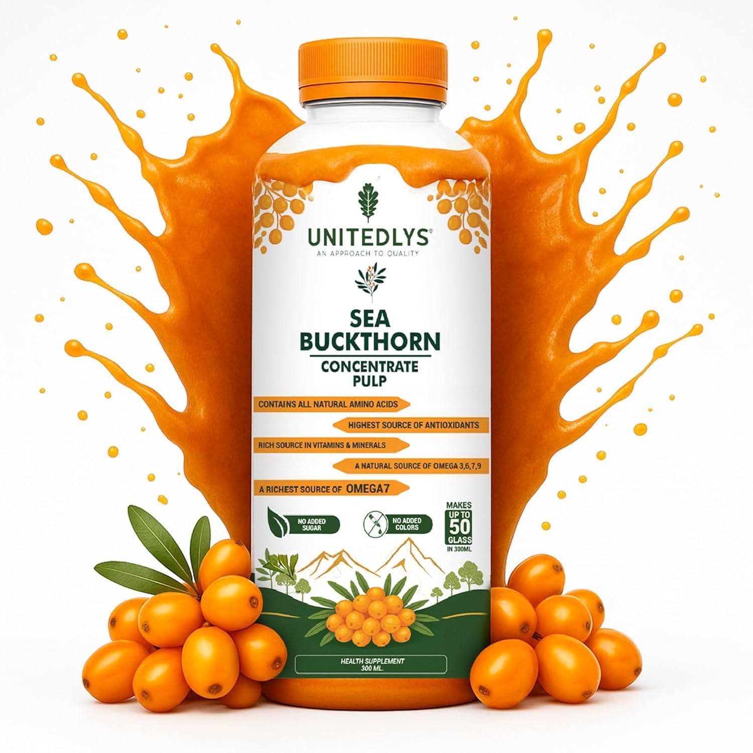 100% Pure Sugar-Free Himalayan Sea Buckthorn Juice, 300ml, Rich in Vitamin C
