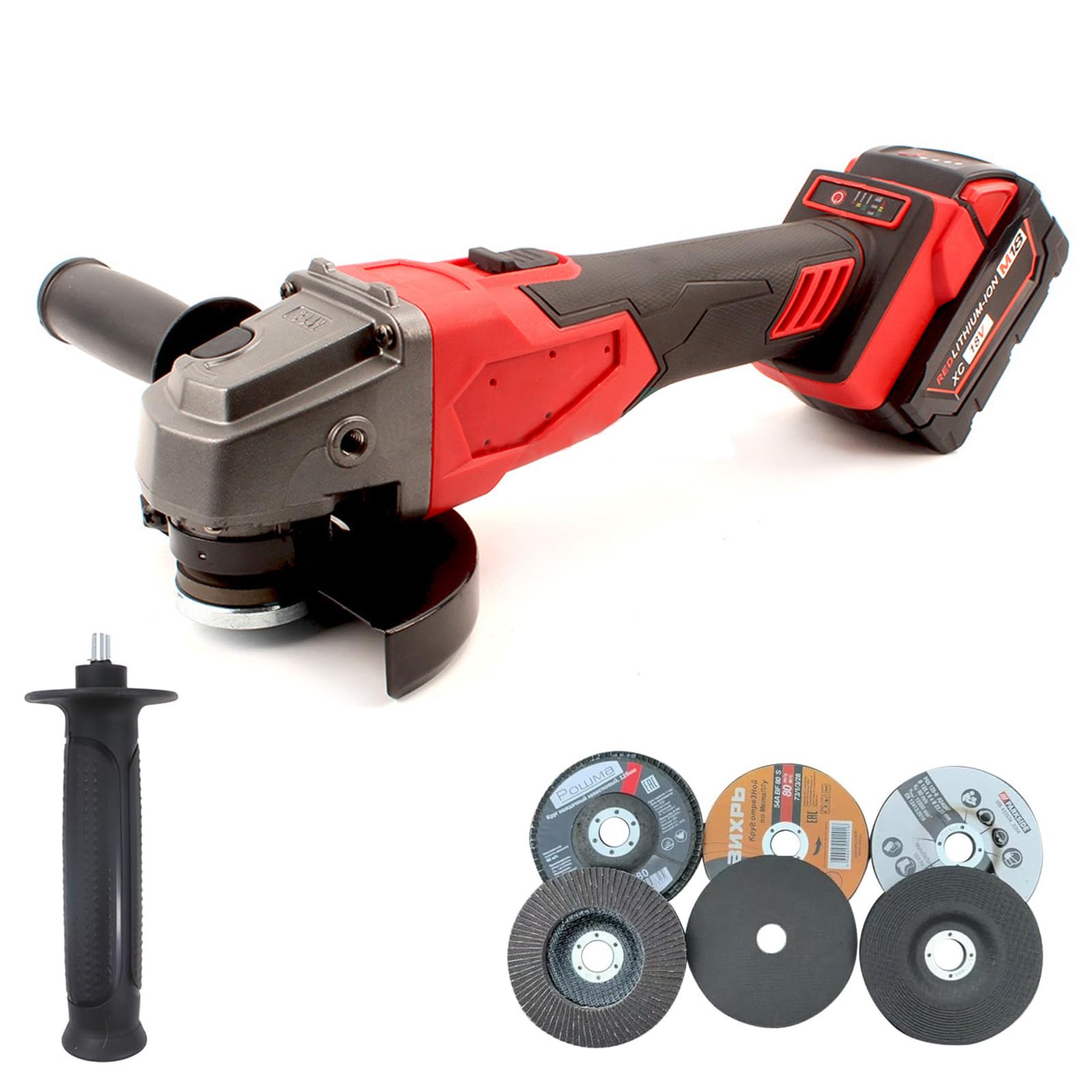 Angle Grinder with Battery for Milwaukee 18 V, Disc Diameter 125 mm, 8000 rpm, Cutting Depth, Brushless Sanding Tool, Includes 6 Sanding Discs, No Battery