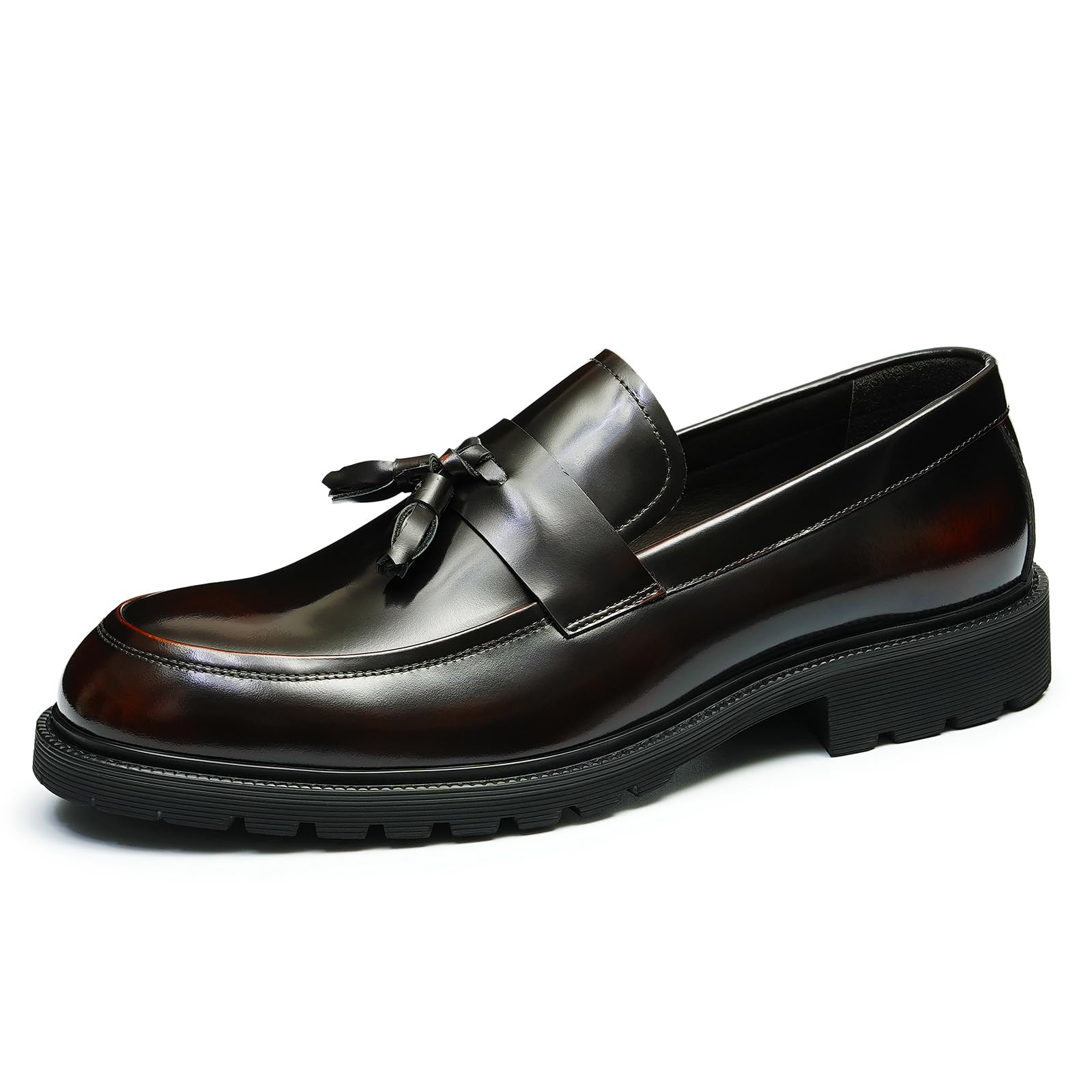 Loafers Cómodos Suela Gruesa y Borlas para Hombre Mocasines Formales Slip On Zapatos Bajos de Vestir Casuales en Cuero