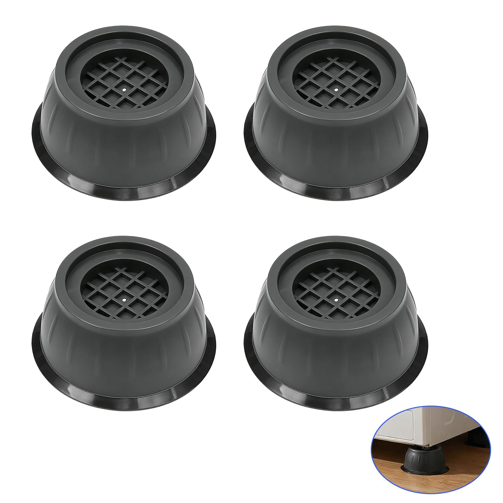 4PCS Soporte Antivibración para Lavadora, Patas de Goma Reforzada para Reducir Ruido y Estabilizar Electrodomésticos, Compatible con Base lavadoras, Patas Lavadora Antivibracion y Elevación de Muebles