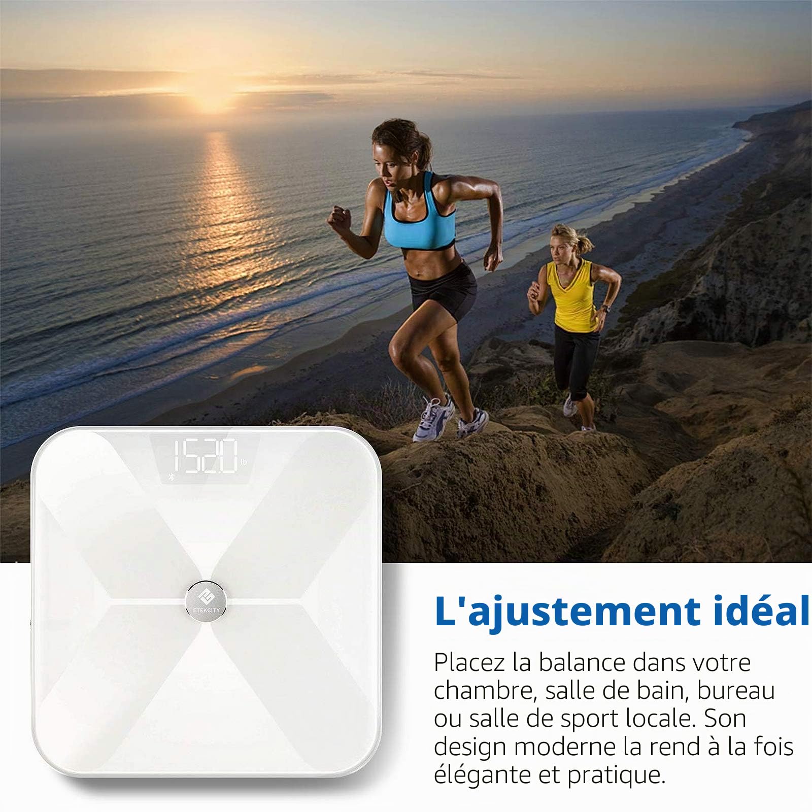 Etekcity Pèse Personne Impédancemètre, Balance Connectée, Pèse Personne Connecté Bluetooth Electronique, 13 Donneés Corporelles(Graisse/Eau/Osseux), Verre Conducteur ITO, Grande plate-forme 31x31 cm