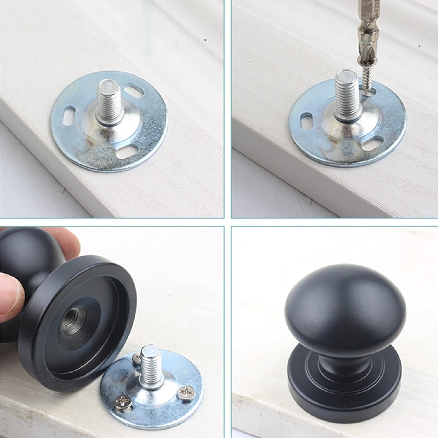 Round Glass Door Handle Single Hole, Shower Screen Door Knobs Barn Door Invisible Door Handle, Black Pull Handle Wooden Door Knobs,