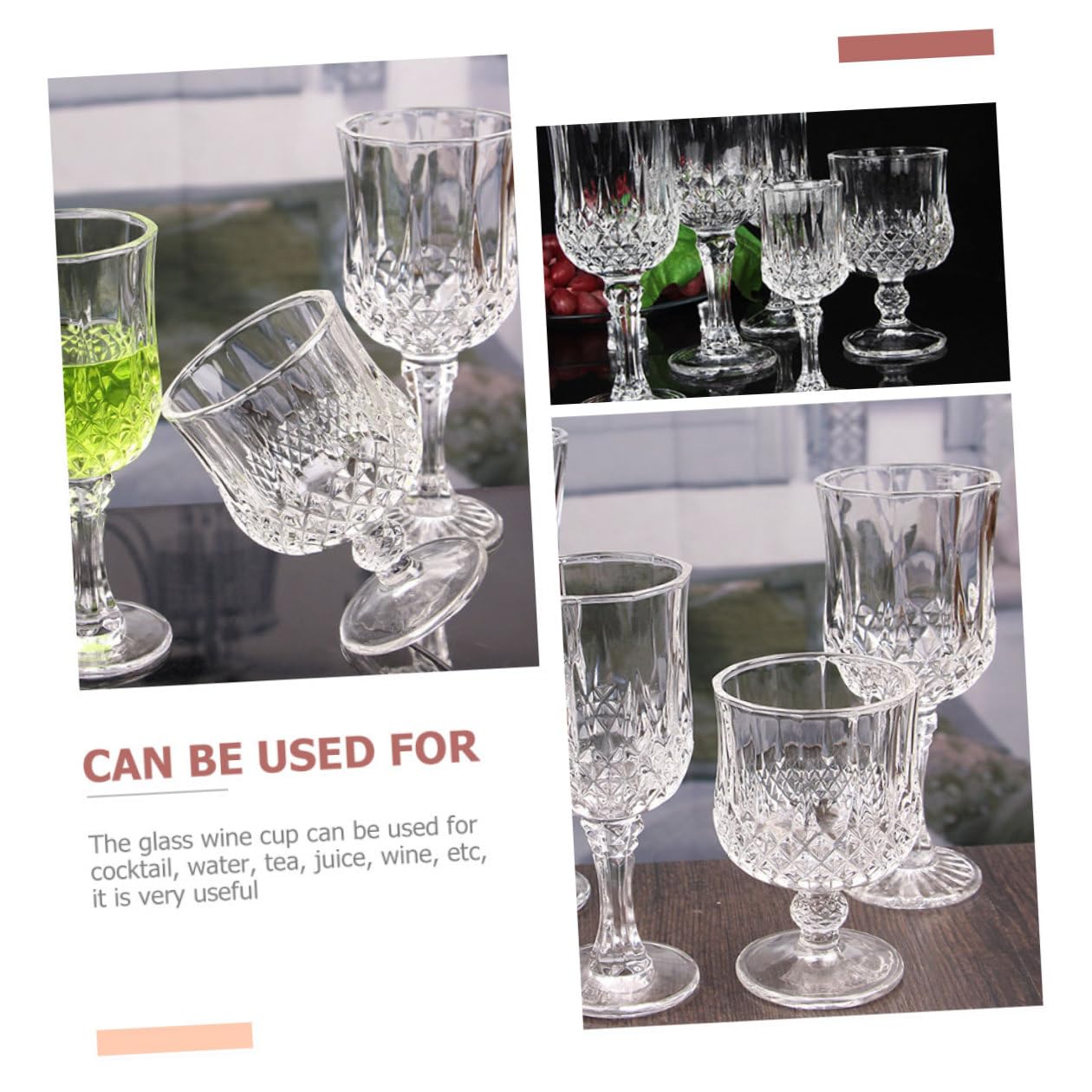 VANZACK 4 Stück Weißweingläser aus Glas Mattierte Kelche Gravierte Partygläser für Cocktails und Wein Vielseitige Trinkgläser mit Geschliffenen Kanten