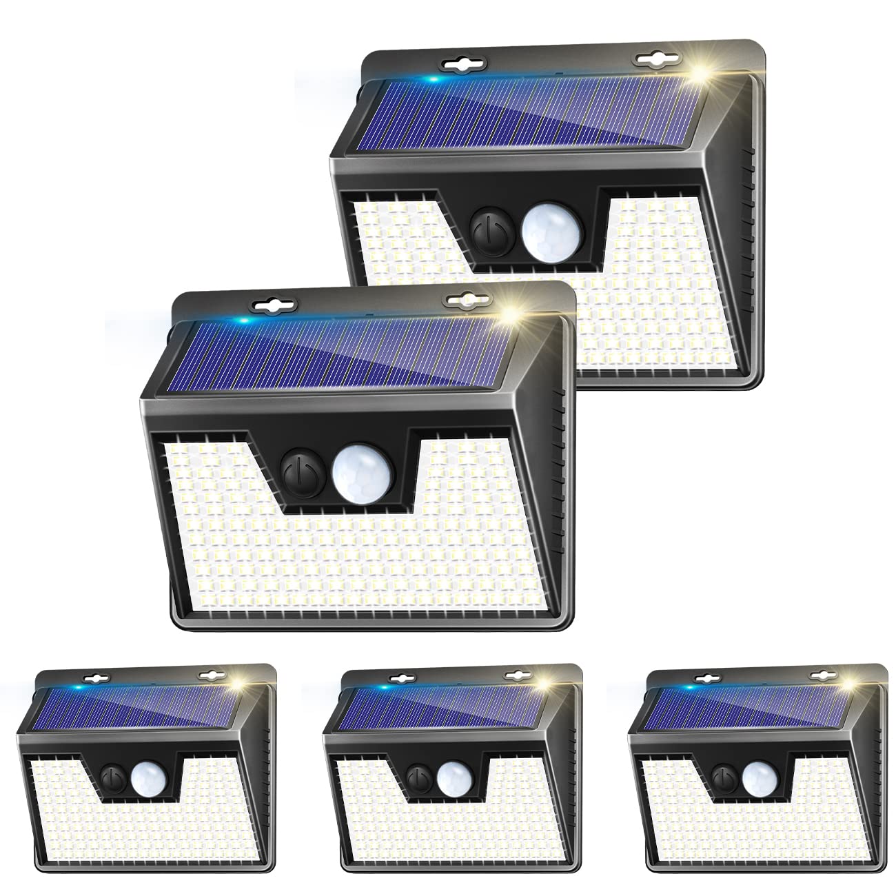 nipify 【5 Stück】 Solarlampen für Außen mit Bewegungsmelder, 140 LED 3 Modi 180° Solarleuchten für Außen, IP65 Wasserdichte LED Solar Aussenleuchte mit Bewegungsmelder Aussen für Wandleuchte Garten