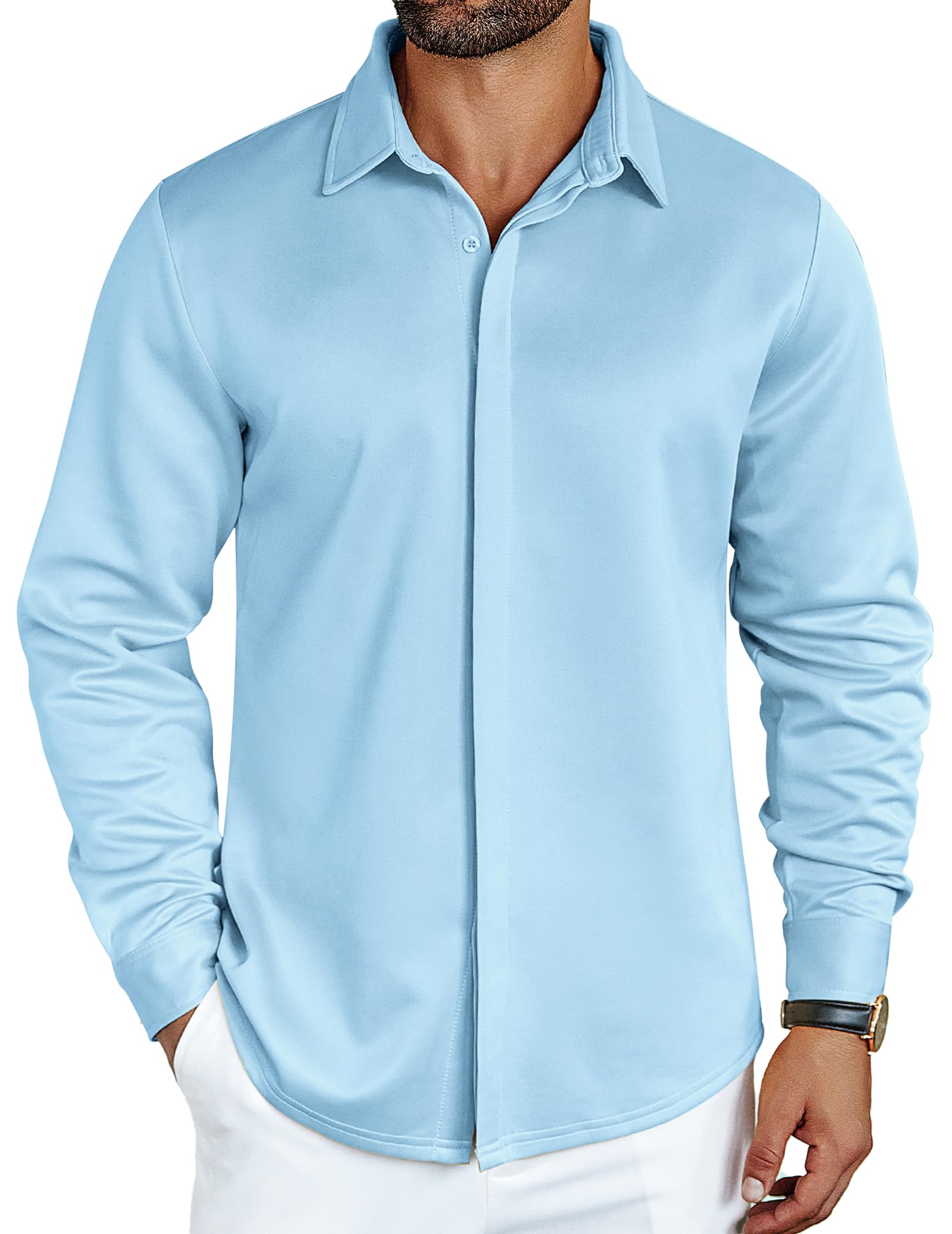 COOFANDY Mens Long Sleeve Wrinkle Free Shirts Casual Button Down Shirt Stretch Dress Shirt