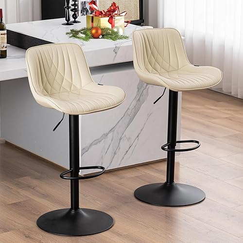 Miniatura 34 de YOUTASTE Bar Stools Set of 2, Adjustable Swivel Counter Height Barstools with Back, All Grey Faux Leather Upholstered Bar Chairs with Metal Base,
