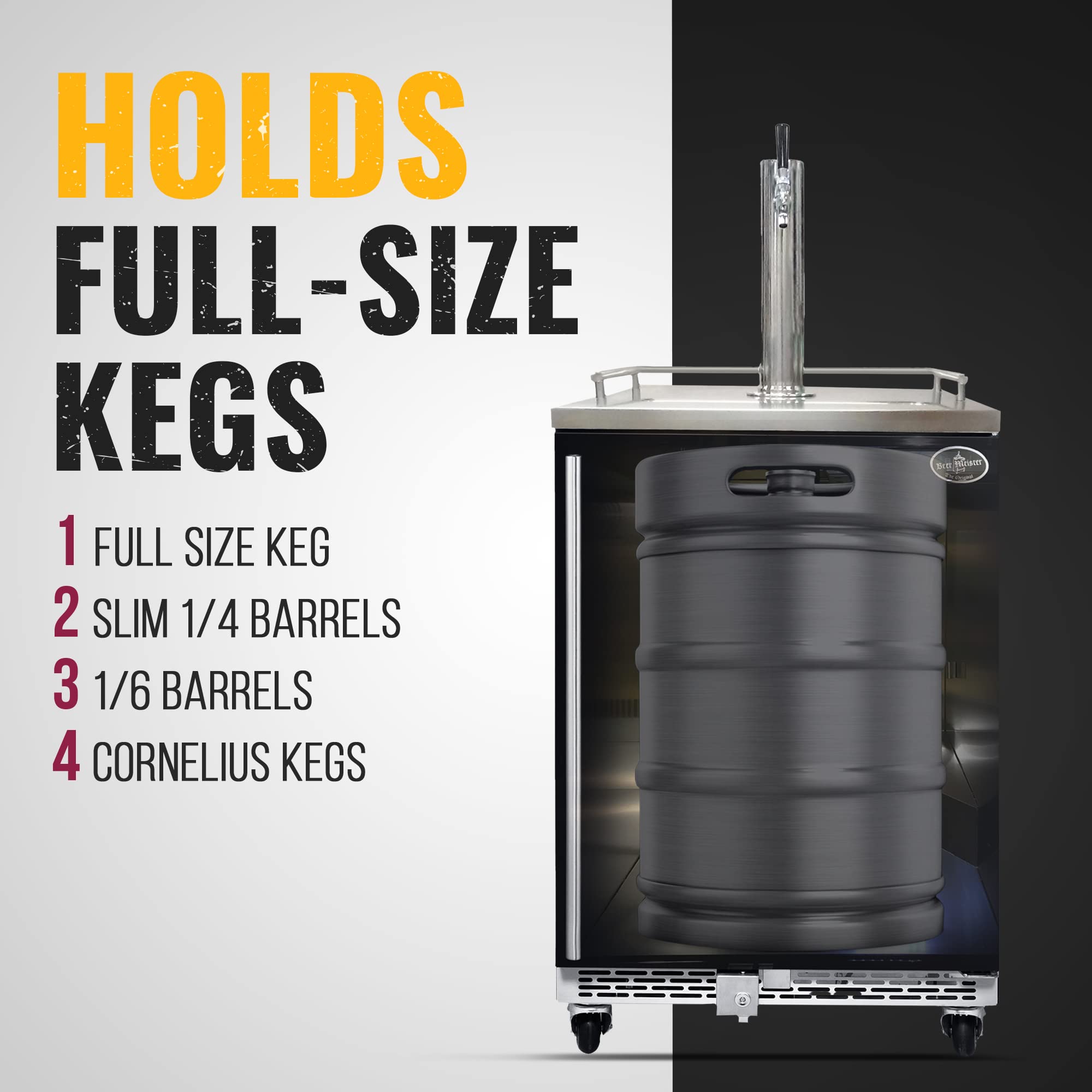 Beer Meister - Beer Kegerator Premium Series, Draft Beer Dispenser For Home Bar, Beer, Wine, & Bar Soda Dispenser System, Single Tower w/Black Stainless Door, 24.88 x 23.88 x 39.25 inches on Fridge.com
