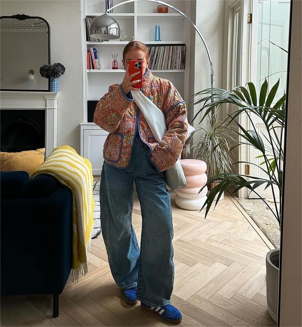 VAOYIU Women's Loose Retro Striped Quilted Jacket Stand Collar Cropped Puffer Outerwear Vintage Coat with Contrast Trim - Image 5