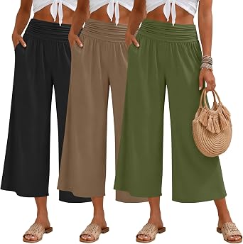 Locoowai 3 Pack Womens Capri Pants Wide Leg Sweatpants