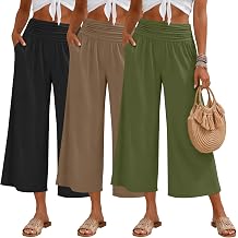 Locoowai 3 Pack Womens Capri Pants Wide Leg Sweatpants