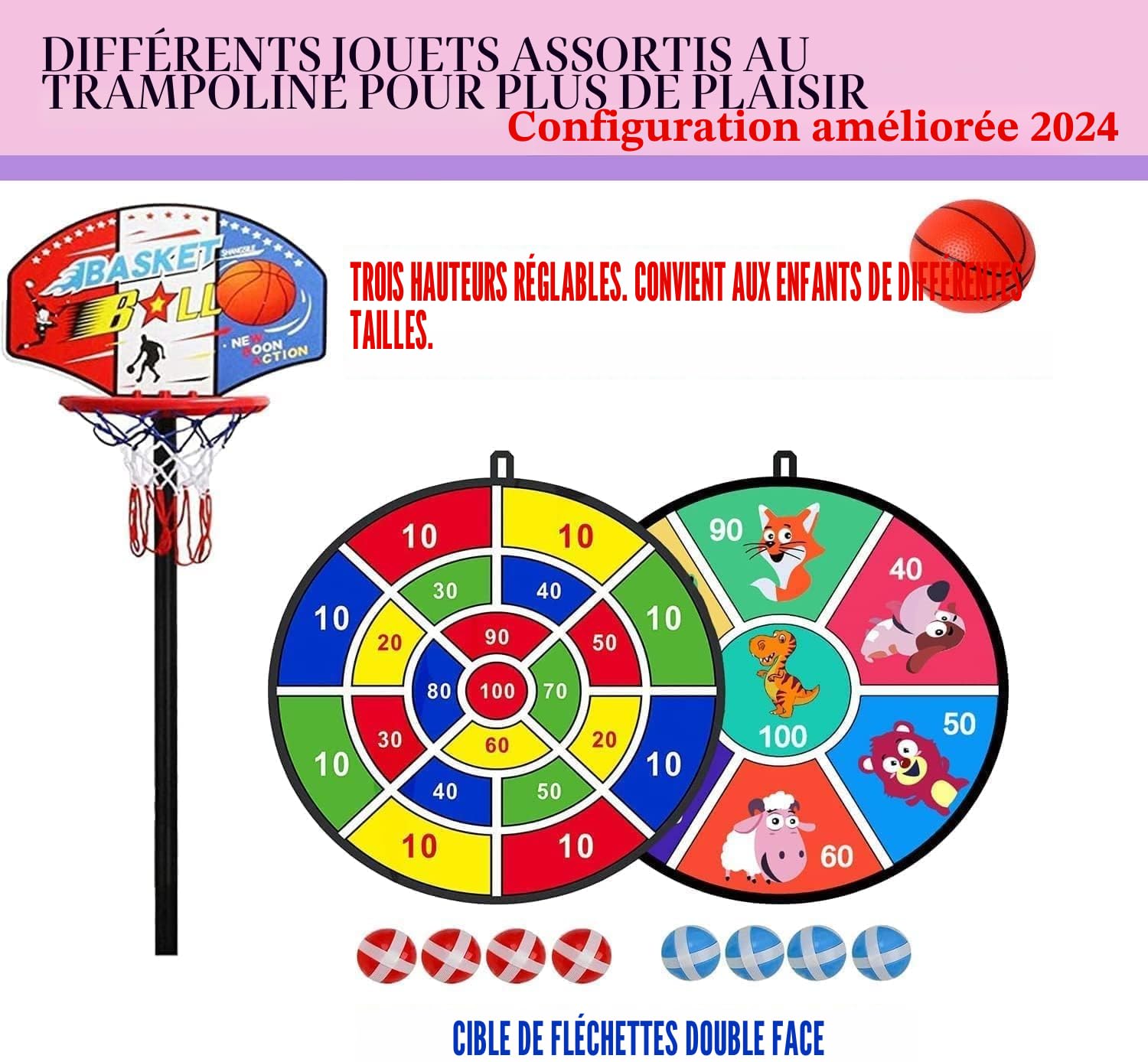 PILIN Trampoline pour Enfant avec Panier de Basket, 150 cm, lit de Saut d'intérieur et d'extérieur avec Ressorts, Filet de sécurité surélevé - Jouet d'anniversaire pour garçons et Filles - Cadeau de