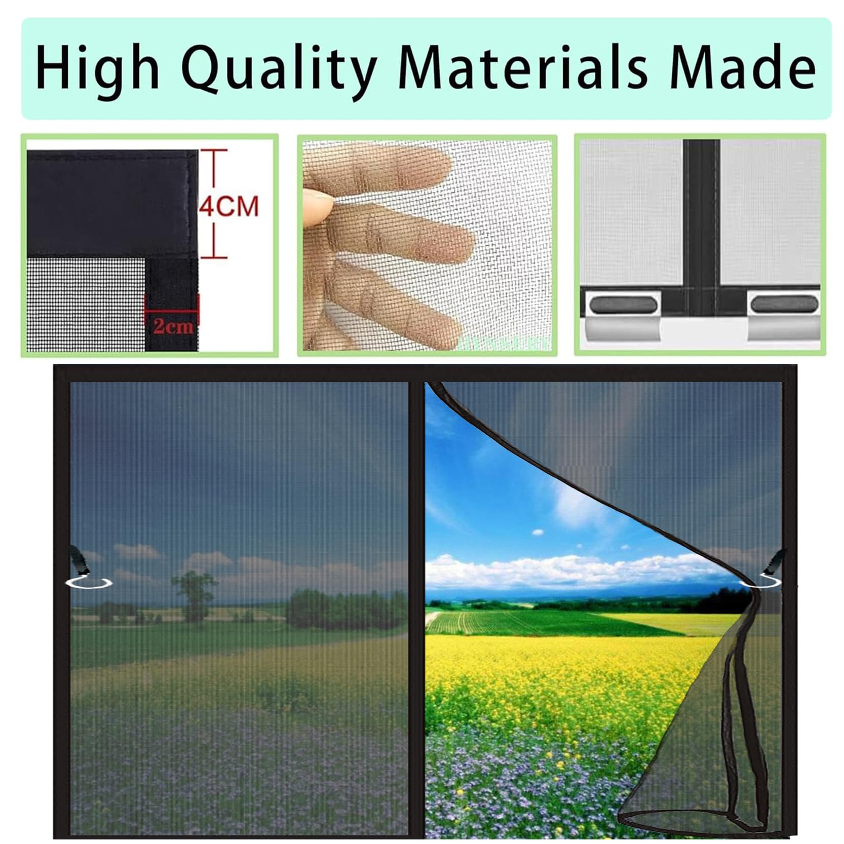 Fliegengitter Fenster ohne Bohren 150 x 237 cm Insect Stop Fliegengitter Fenster Magnet Langlebige mit Selbstklebendes Klettband Nicht Kürzbar, Schwarz