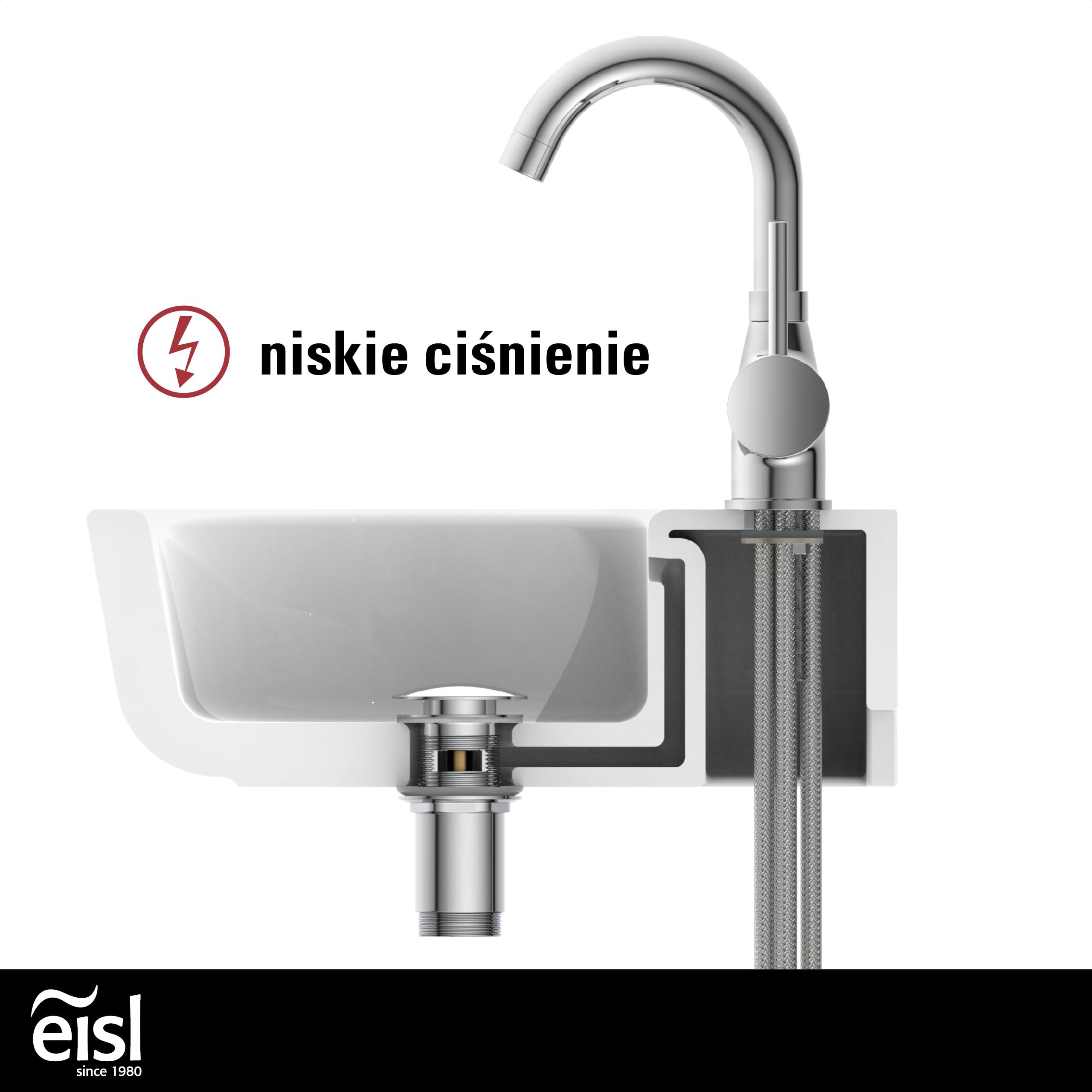 EISL FUTURA Ni075FUTCR-LP armatura umywalkowa, niskociśnieniowa, energooszczędna bateria umywalkowa, obracana o 360°, chromowana