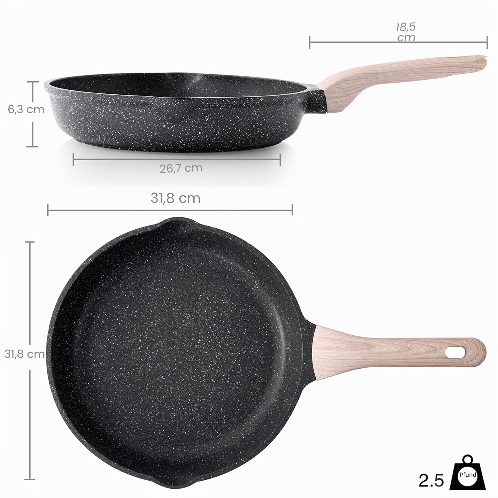 Kordisen Antihaft Bratpfanne 32 cm, Granit Beschichtung Pfanne Induktion, Gesund und Ungiftig, PFOA-frei