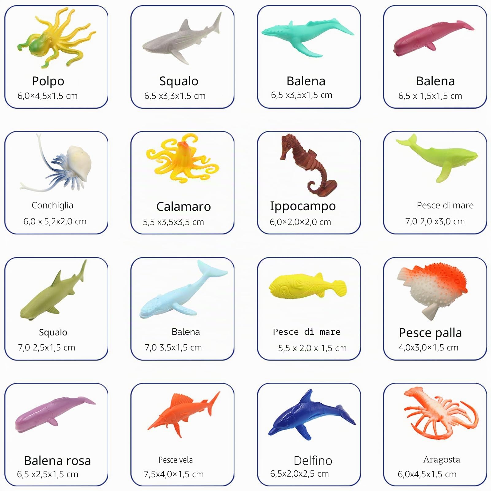 Pinowu Figurine di Animali Marini dell'Oceano (50 pezzi), Set di Giocattoli da Bagno in Mini Vinile in Gomma, Realistici Giocattoli da Bagno per Mare per Festa dei Bambini, Topper per Cupcake