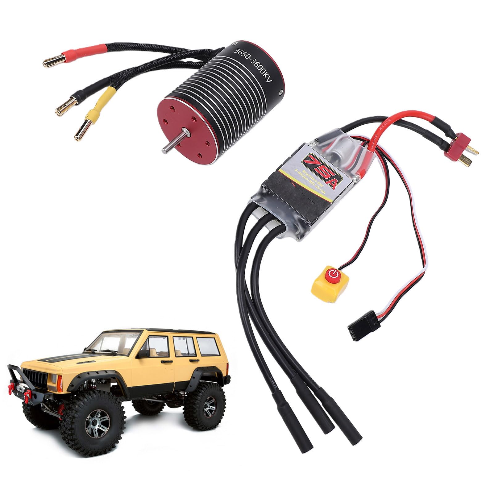 Topiky Profesjonalny Bezszczotkowy Silnik RC 3650 3600KV z kombinacją 75A ESC dla Pojazdów RC 1/10, Ulepszone Funkcje Bezpieczeństwa