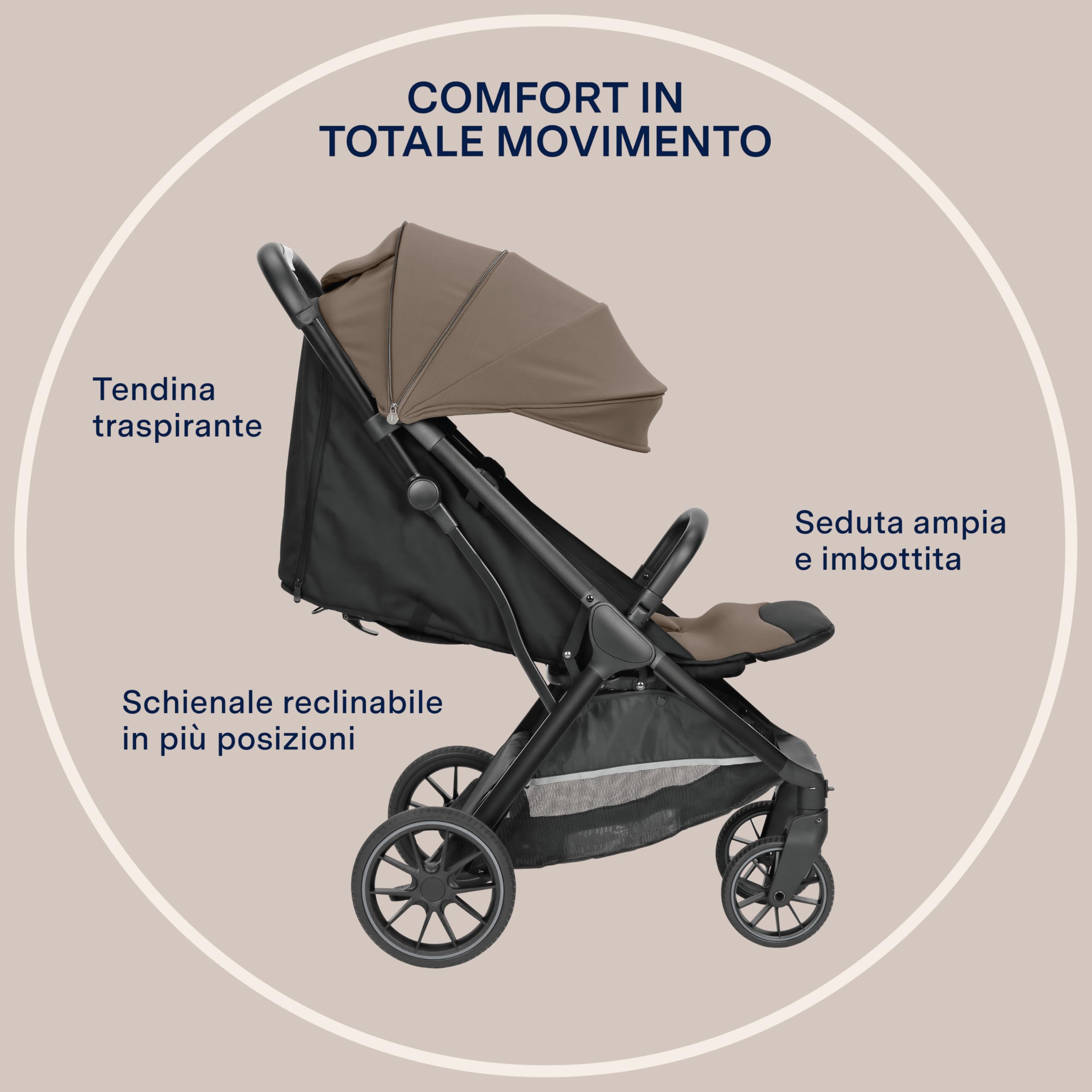PEG X-Country Passeggino Fuoristrada Leggero Off-Road, Parapioggia Incluso, Ruote XL All-Terrain Ammortizzate, Schienale Reclinabile, Chiusura Automatica, 0-22 kg, Pine Bark