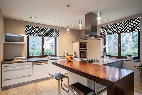 Miniatura 5 de Cenefa de cortina corta opaca con patrón geométrico marroquí y bolsillo para barra, para decoración de cocina, dormitorio, 52 x 18 pulgadas, blanco