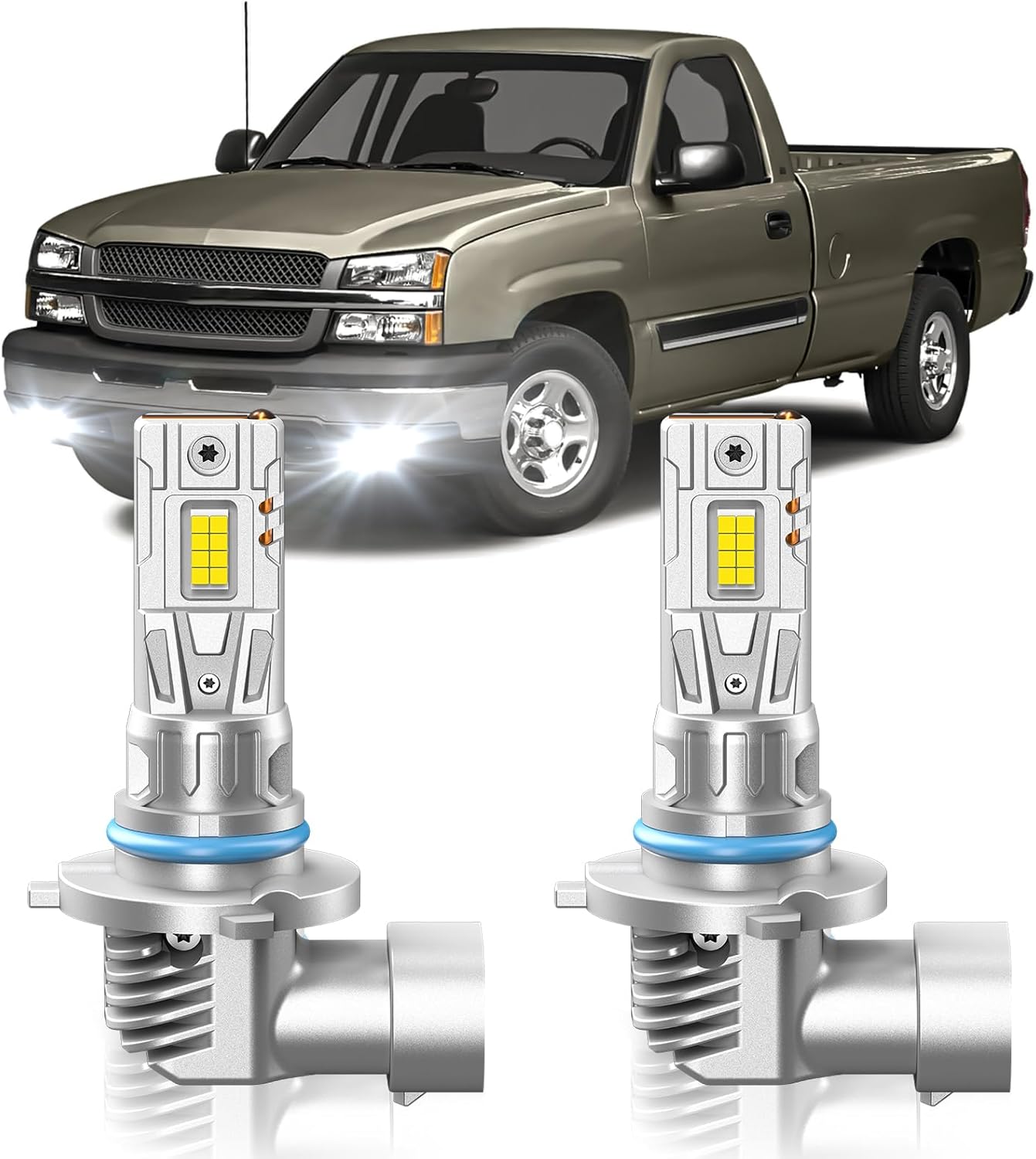 Fit for GMC Sierra/Chevy Silverado 1500 2500HD 3500 2003-2006 Fog Light Bulbs, 6000K Cool White 700% Brightness, Real 1:1 Size Plug and Play, Pack of 2