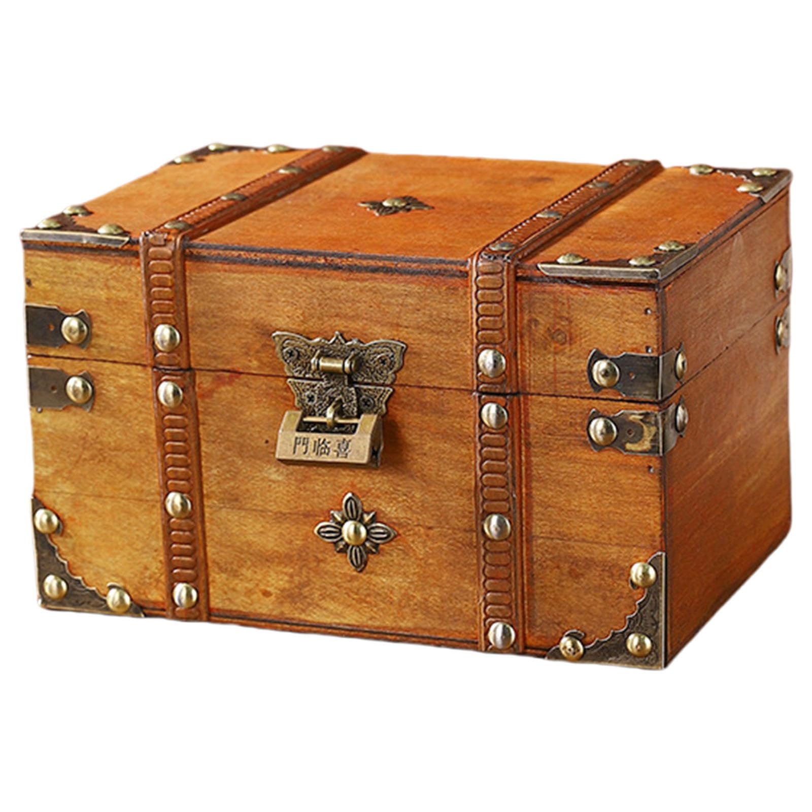 carotoe Wooden Treasure Chests Lockable Jewelry Storage Box Antique Styles Decorative Organizers for Home Bedroom Decors Antique Styles Storage Chest
