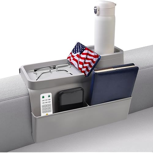 Couch Cup Holder Tray，Super Large Silicone Sofa Armrest Tray with Side Pockets，Anti-Slip Couch Caddy for Drinks/Phone/Remote/Snacks Sofa Table Organizer，Fathers Day Dad Gifts
