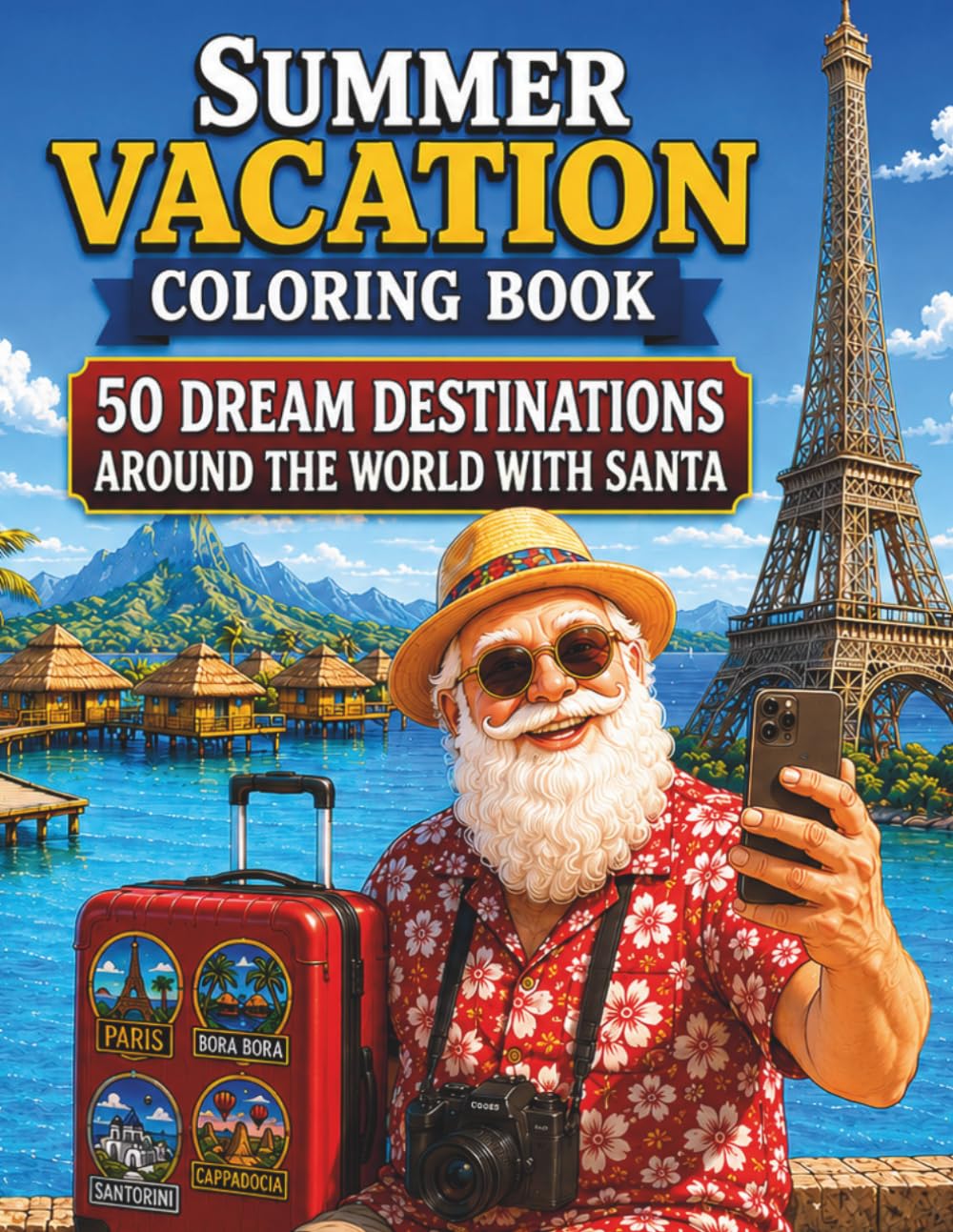 Summer Vacation Coloring Book: 50 Dream Destinations Around the World with Santa