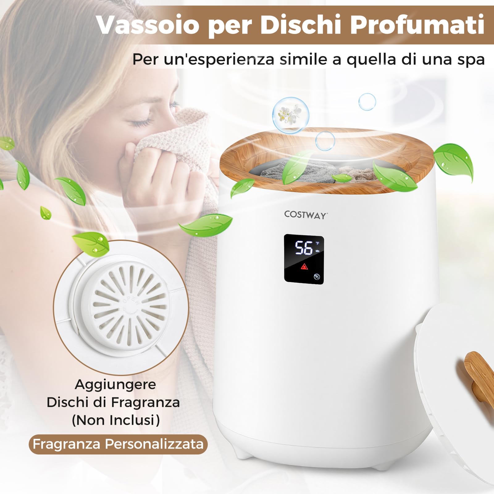 COSTWAY Scalda Asciugamani per Bagno, Scaldabiancheria Grande da 18 L con Schermo LED e Spegnimento Automatico, Secchio Portatile per Asciugamani Caldi per Asciugamani, Accappatoi e Coperte