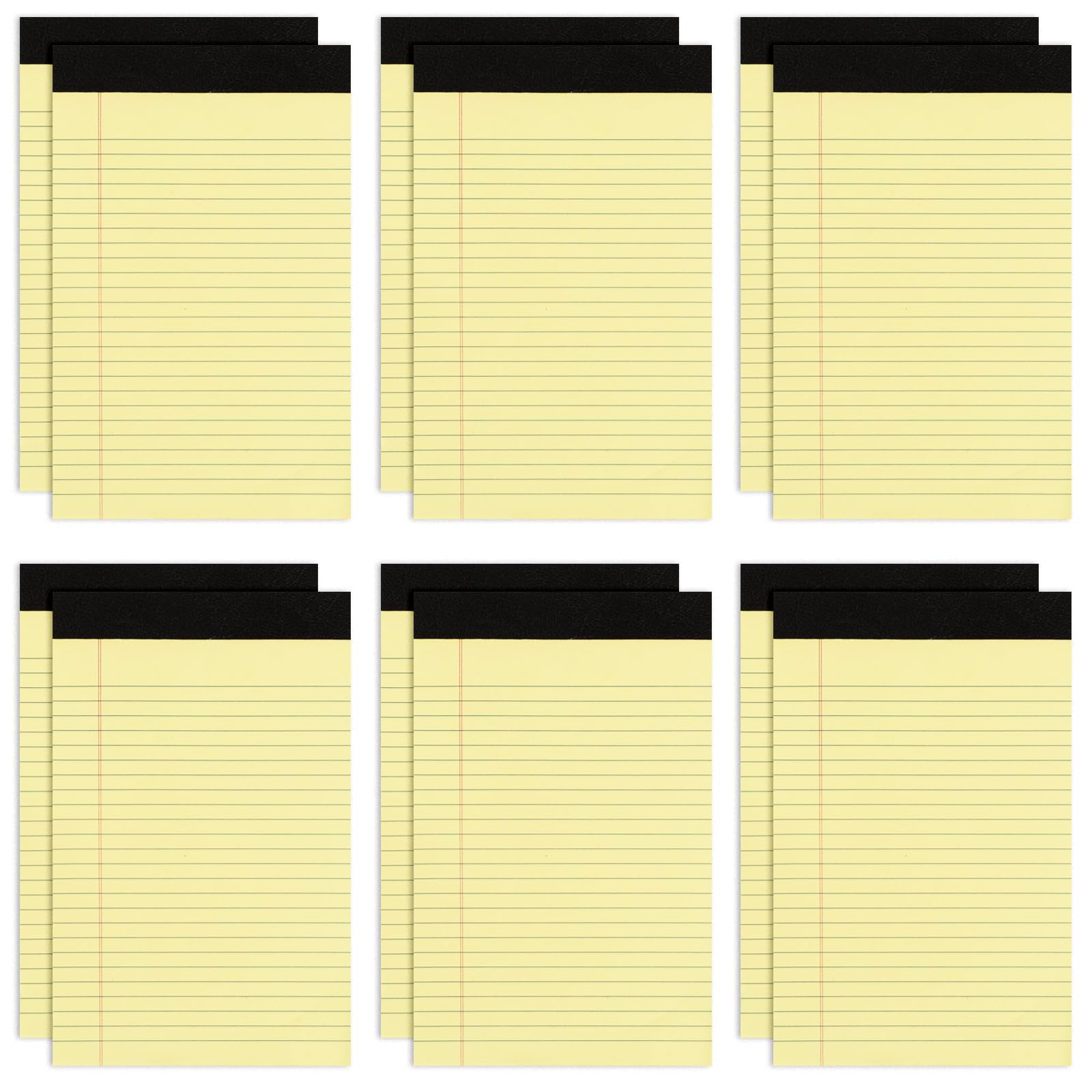 Goefun 12 Pack Yellow Note Pads 5x8, Small Legalpads 5x8 Yellow for Office, Perforated College Ruled Writing Pads - 30 Sheets Samll Notepad