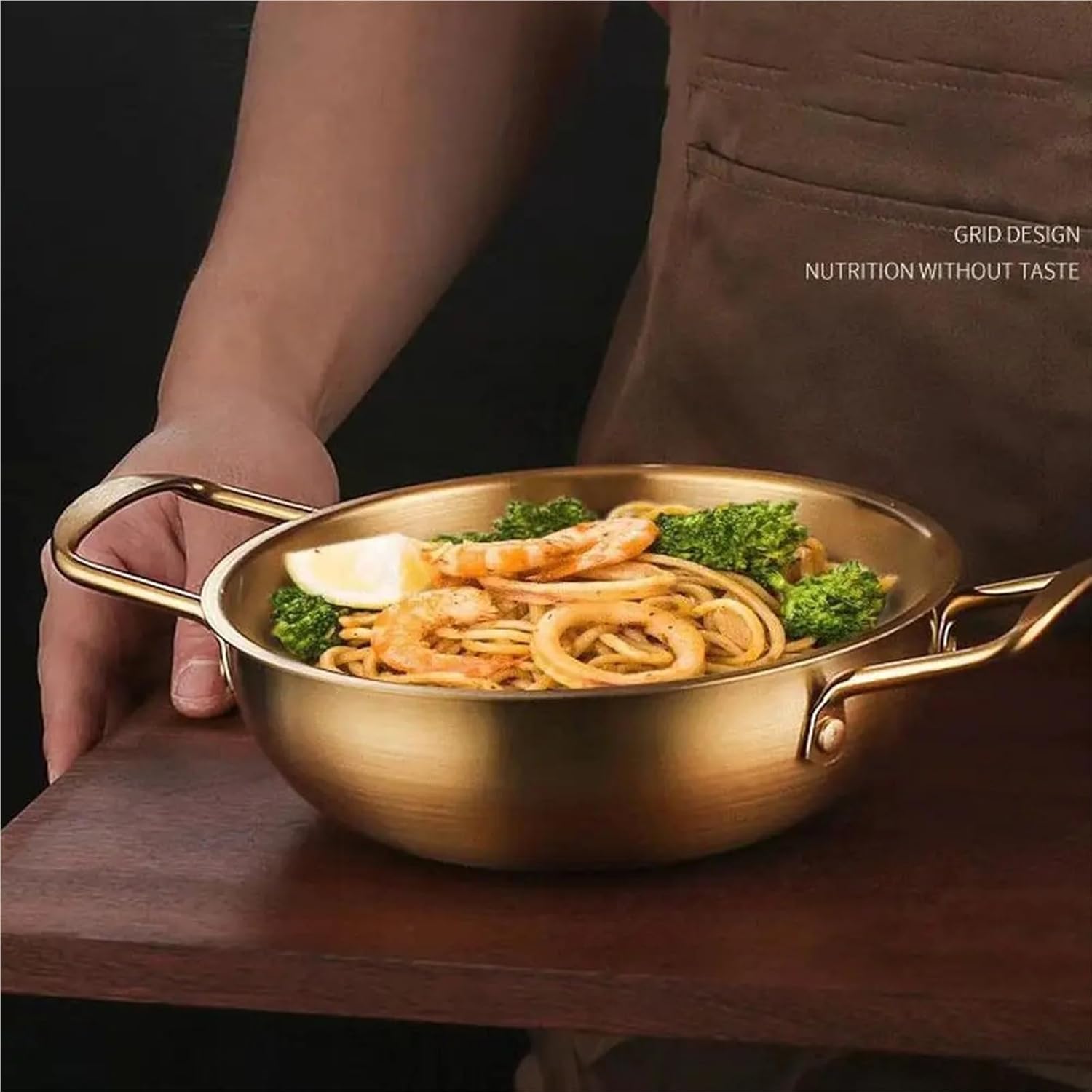Stainless Steel Paella Pan Single Handle Multi Use Vessel for Seafood Rice Picnic Home Kitchen Use(18cm,K)