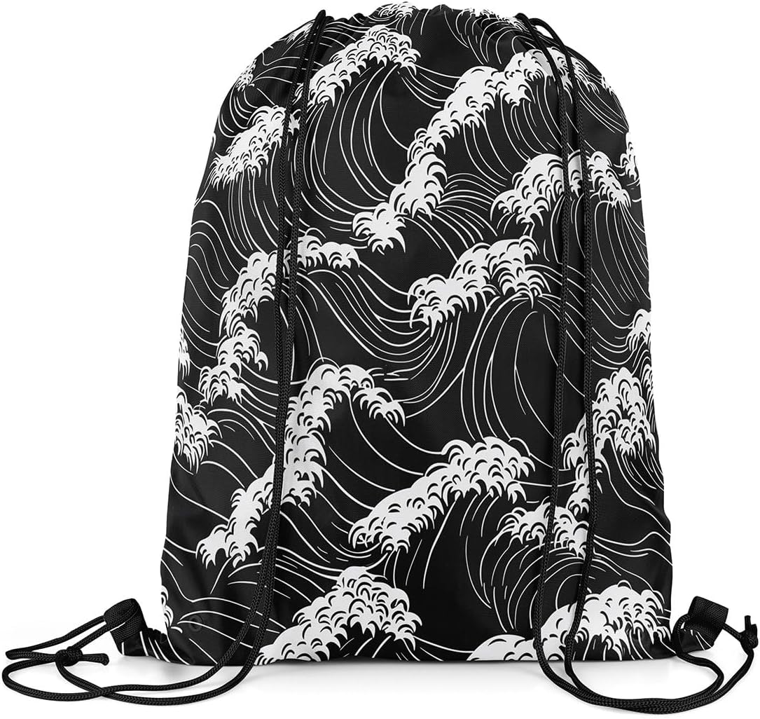 jejeloiu Japanese Wave Drawstring Backpack 13"x15.7"